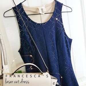 Francesca's Navy Laser Cut Fit and Flare Dress